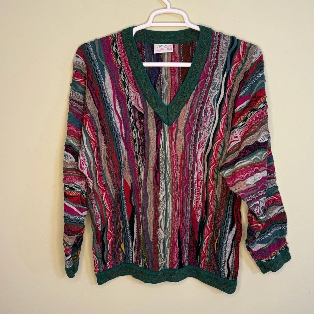 VTG COOGI cotton authentic 3D Cosby sweater large 90’s v neck hip hop green red